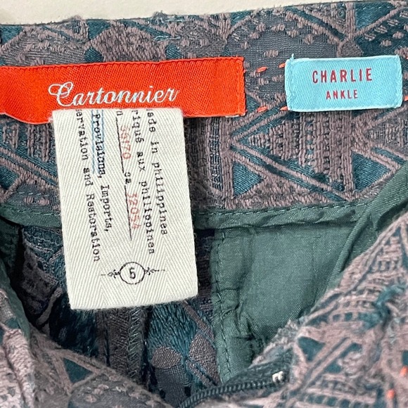 CARTONNIER Anthropologie Geometric Pattern Charlie Ankle Pant, Size 6 - Picture 7 of 9